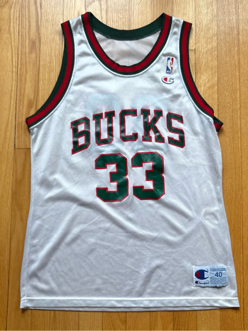 Vintage Kareem Abdul Jabbar #33 Champion Jersey Milwaukee Bucks 40 Medium White